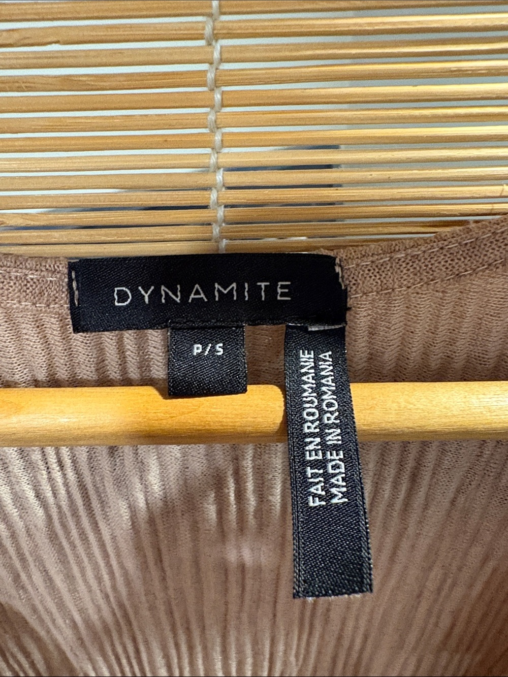 Dynamite Twist-Front Pleated Short Sleeve Top - Beige - Picture 2 of 3